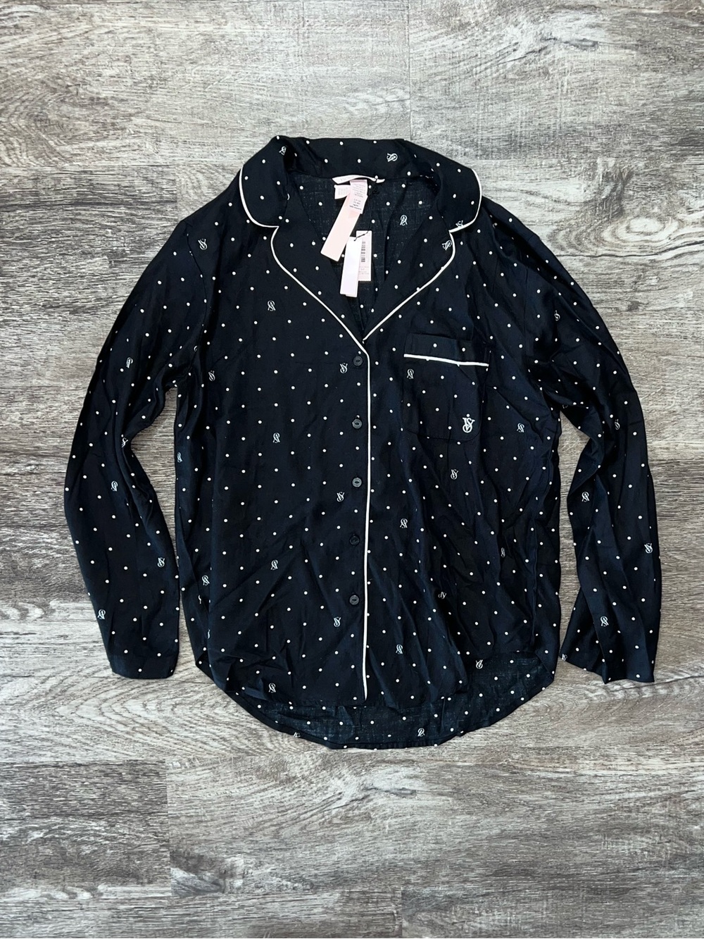 Victoria’s Secret Black and White Polka Dot Long Sleeve Pajama Top Women’s Small